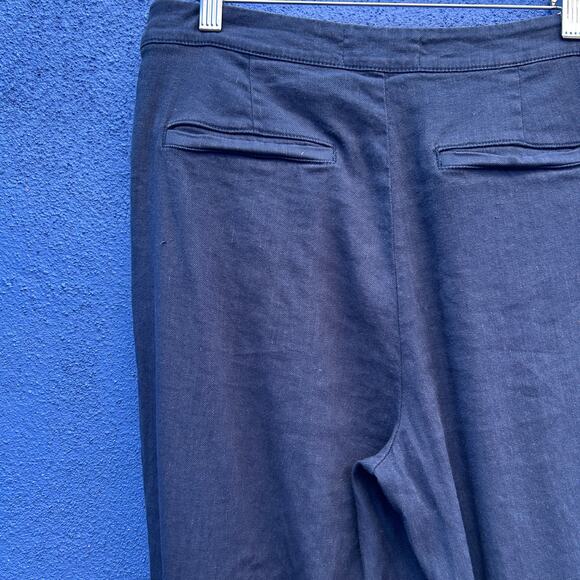 by anthropologie navy linen blend belled leg trousers - Picture 7 of 7